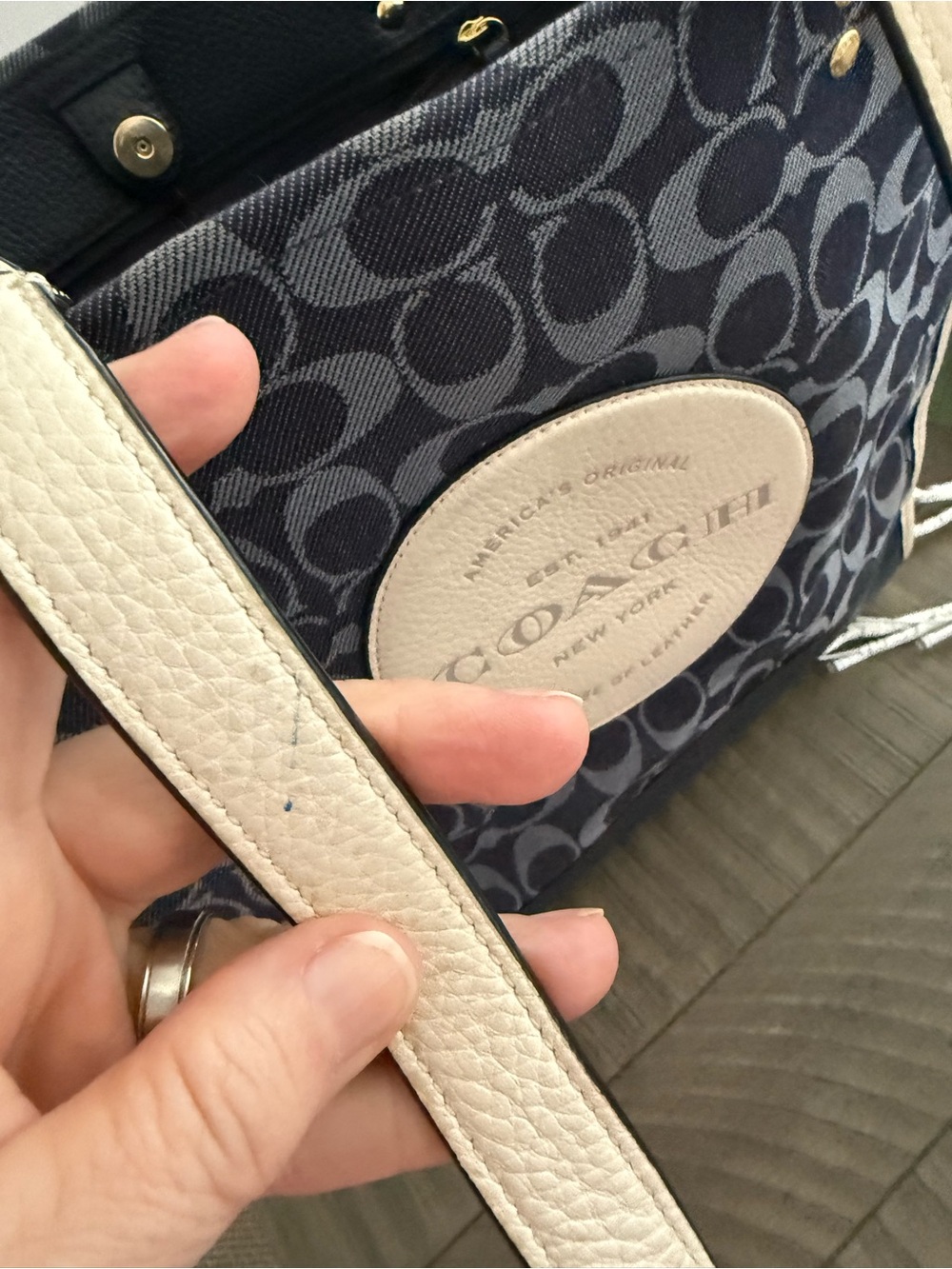 Coach Navy Canvas Tote and Wristlet with Cream Trim - Picture 6 of 7